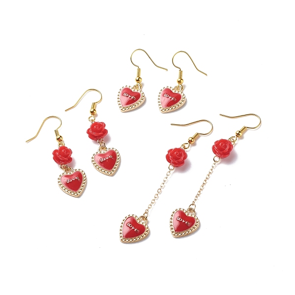 PandaHall 3 Pairs 3 Style Red Alloy Enamel Charms & Rose Beaded Dangle Earrings, Valentine Theme Brass Jewelry for Women, Golden, Word...
PandaHall 3 Pairs 3 Style Red Alloy Enamel Charms & Rose Beaded Dangle Earrings, Valentine Theme Brass Jewelry for Women, Golden, Word...