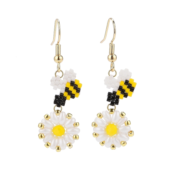 PandaHall Glass Seed Braided Bee with Flower Dangle Earrings, Golden Brass Jewelry for Women, White, 46mm, Pin: 0.6mm Glass White
PandaHall Glass Seed Braided Bee with Flower Dangle Earrings, Golden Brass Jewelry for Women, White, 46mm, Pin: 0.6mm Glass White