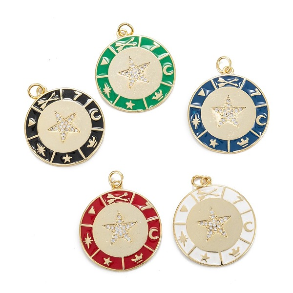 PandaHall Brass Micro Pave Cubic Zirconia Pendants, with Enamel and Jump Ring, Flat Round with Star, Real 18K Gold Plated, Mixed Color..., Multicolor
PandaHall Brass Micro Pave Cubic Zirconia Pendants, with Enamel and Jump Ring, Flat Round with Star, Real 18K Gold Plated, Mixed Color..., Multicolor