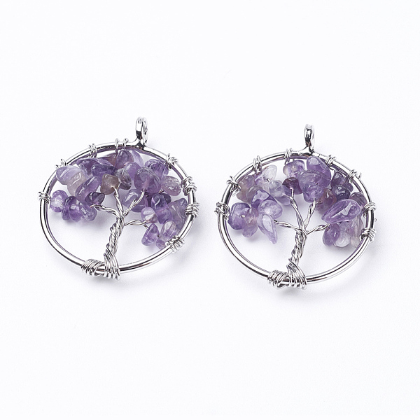PandaHall Natural Amethyst Pendants, with Brass Findings, Flat Round with Tree of Life, Platinum, 29x5~7mm, Hole: 4.5mm Amethyst Flat Round
PandaHall Natural Amethyst Pendants, with Brass Findings, Flat Round with Tree of Life, Platinum, 29x5~7mm, Hole: 4.5mm Amethyst Flat Round