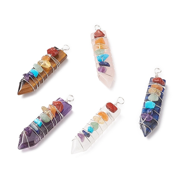 PandaHall Chakra Natural Mixed Stone Big Pendants, with Silver Tone Copper Wire Wrapped and Natural & Synthetic Gemstone Chips, Sword Charms...
PandaHall Chakra Natural Mixed Stone Big Pendants, with Silver Tone Copper Wire Wrapped and Natural & Synthetic Gemstone Chips, Sword Charms...