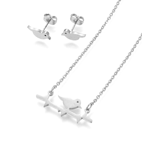 PandaHall 304 Stainless Steel Jewelry Sets, Stud Earrings and Pendant Necklaces, Bird, Stainless Steel Color, Necklace: 18.9 inch(48cm)...
PandaHall 304 Stainless Steel Jewelry Sets, Stud Earrings and Pendant Necklaces, Bird, Stainless Steel Color, Necklace: 18.9 inch(48cm)...