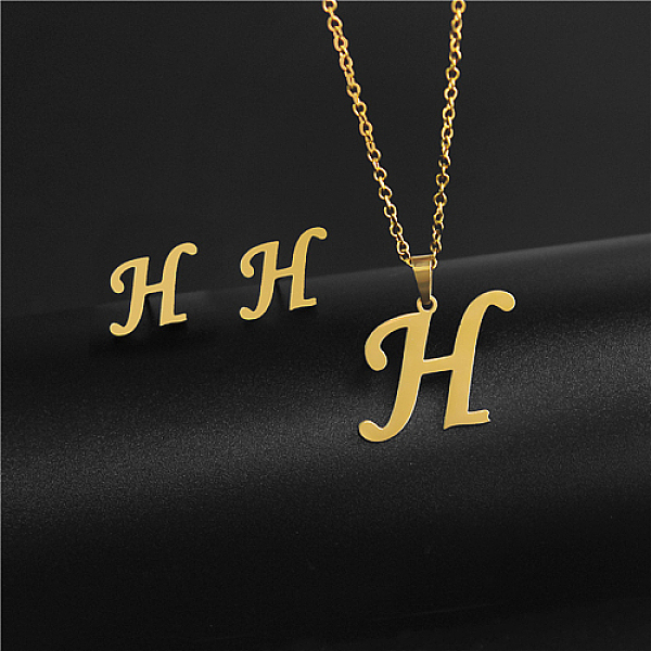 PandaHall Golden Stainless Steel Initial Letter Jewelry Set, Stud Earrings & Pendant Necklaces, Letter H, No Size Stainless Steel Letter H
PandaHall Golden Stainless Steel Initial Letter Jewelry Set, Stud Earrings & Pendant Necklaces, Letter H, No Size Stainless Steel Letter H