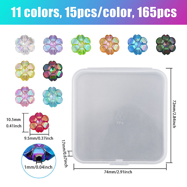 PandaHall Globleland 165Pcs 11 Color Transparent Acrylic Beads, AB Color, Flower, Mixed Color, 10.5x9.5x4mm, Hole: 1mm, 15pcs/color Acrylic..., Multicolor
PandaHall Globleland 165Pcs 11 Color Transparent Acrylic Beads, AB Color, Flower, Mixed Color, 10.5x9.5x4mm, Hole: 1mm, 15pcs/color Acrylic..., Multicolor