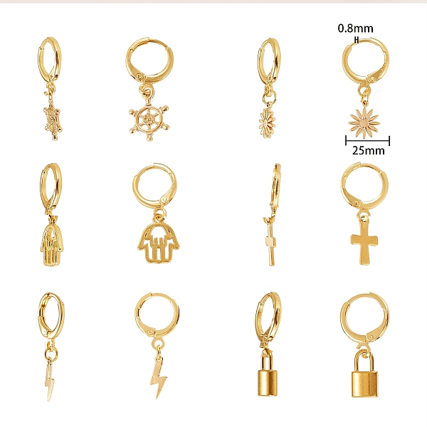 PandaHall Brass Huggie Hoop Earring, with 304 Stainless Steel Pendants, Mixed Shapes, Golden, 6pairs/box Brass Mixed Shapes
PandaHall Brass Huggie Hoop Earring, with 304 Stainless Steel Pendants, Mixed Shapes, Golden, 6pairs/box Brass Mixed Shapes
