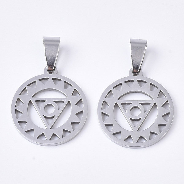 PandaHall Chakra Theme 201 Stainless Steel Pendants, with Random Size Snap on Bails, Vishuddha, Stainless Steel Color, 23x20x1.5mm, Hole...
PandaHall Chakra Theme 201 Stainless Steel Pendants, with Random Size Snap on Bails, Vishuddha, Stainless Steel Color, 23x20x1.5mm, Hole...