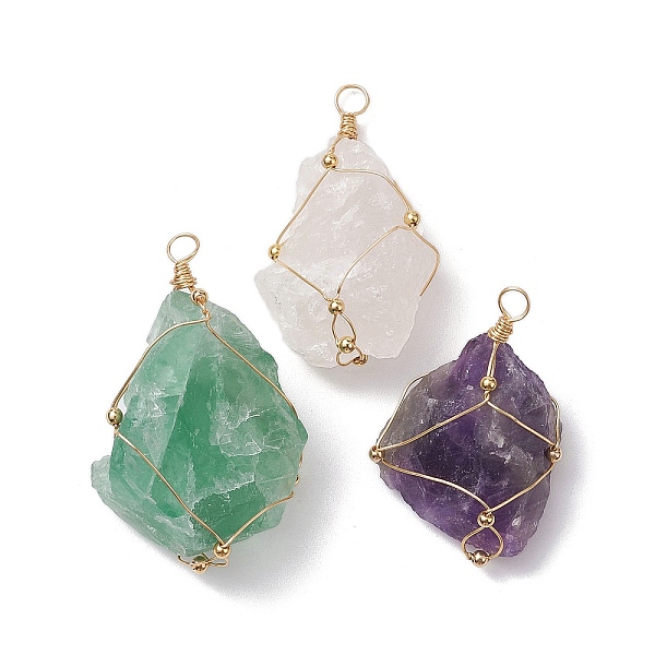 PandaHall 3Pcs Natural Rose Quartz & Amethyst & Fluorite Big Pendants Sets, Nuggets Charms with Copper Wire Wrappeds, Light Gold...
PandaHall 3Pcs Natural Rose Quartz & Amethyst & Fluorite Big Pendants Sets, Nuggets Charms with Copper Wire Wrappeds, Light Gold...