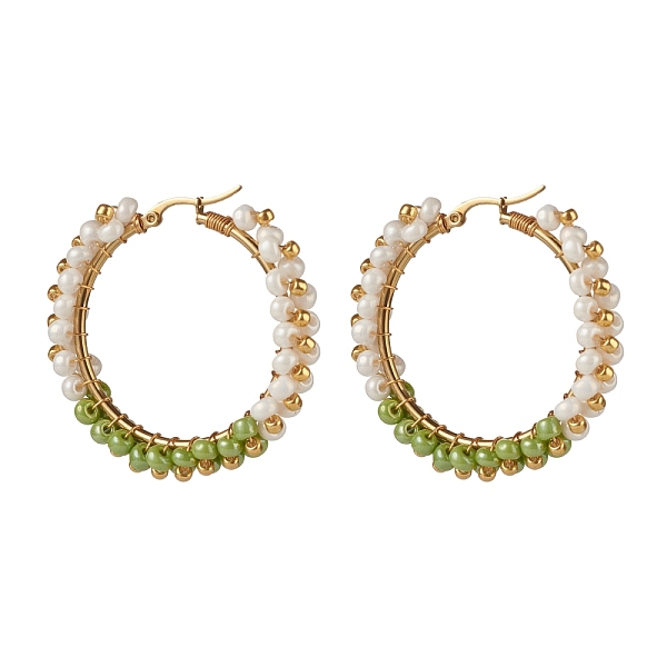 PandaHall Glass Beads Braided Big Hoop Earrings, 304 Stainless Steel Wire Wrap Jewelry for Women, Golden, Green Yellow, 48x48.5x9mm, Pin...
PandaHall Glass Beads Braided Big Hoop Earrings, 304 Stainless Steel Wire Wrap Jewelry for Women, Golden, Green Yellow, 48x48.5x9mm, Pin...