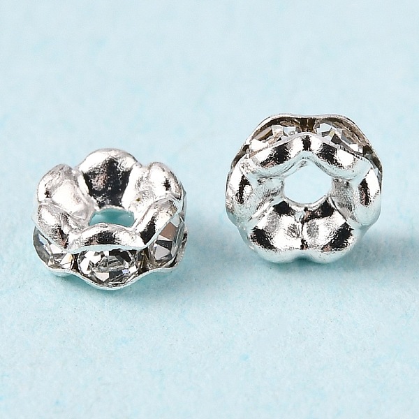 PandaHall Brass Rhinestone Spacer Beads, Wavy Edge, Crystal, Nickel Free, Silver, 4x2mm, Hole: 1mm Brass+Rhinestone Rondelle Clear
PandaHall Brass Rhinestone Spacer Beads, Wavy Edge, Crystal, Nickel Free, Silver, 4x2mm, Hole: 1mm Brass+Rhinestone Rondelle Clear
