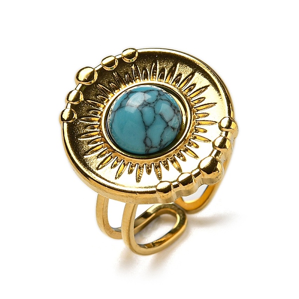 PandaHall 304 Stainless Steel Open Cuff Rings, Synthetic Turquoise Flat Round Rings for Women Men, Real 18K Gold Plated, Adjustable...
PandaHall 304 Stainless Steel Open Cuff Rings, Synthetic Turquoise Flat Round Rings for Women Men, Real 18K Gold Plated, Adjustable...