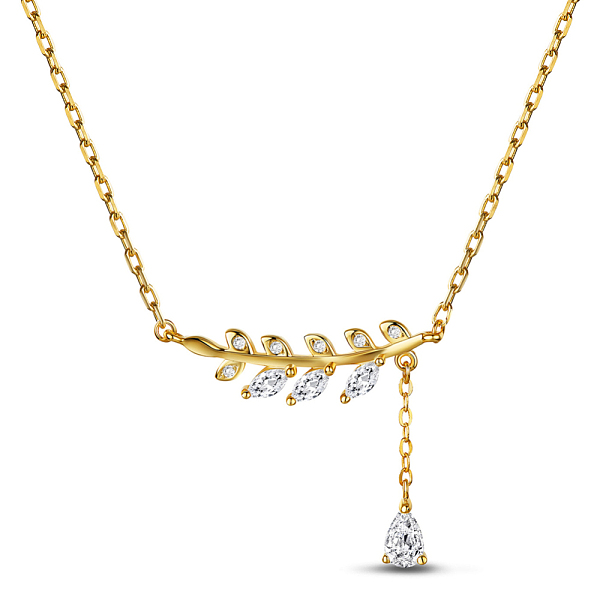 PandaHall TINYSAND 925 Sterling Silver Leaf CZ Pendant Necklaces, Golden, 18 inch Cubic Zirconia
PandaHall TINYSAND 925 Sterling Silver Leaf CZ Pendant Necklaces, Golden, 18 inch Cubic Zirconia
