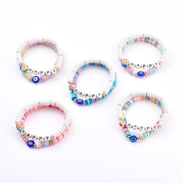 PandaHall Polymer Clay Heishi Beaded Stretch Bracelets, Stackable Bracelets, with Letter Acrylic Beads and Evil Eye Lampwork Beads, Word..., Multicolor
PandaHall Polymer Clay Heishi Beaded Stretch Bracelets, Stackable Bracelets, with Letter Acrylic Beads and Evil Eye Lampwork Beads, Word..., Multicolor