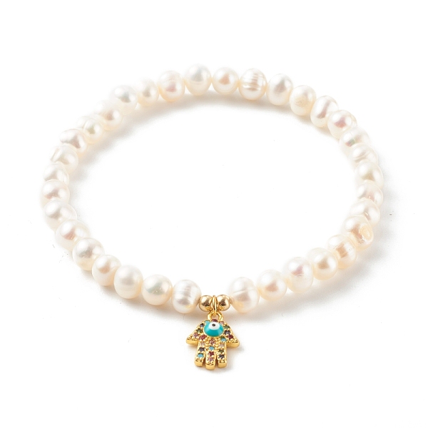PandaHall Brass Micro Pave Cubic Zirconia Stretch Charm Bracelets, with Enamel and Round Natural Pearl Beads, Hamsa, White, Real 18K Gold...
PandaHall Brass Micro Pave Cubic Zirconia Stretch Charm Bracelets, with Enamel and Round Natural Pearl Beads, Hamsa, White, Real 18K Gold...