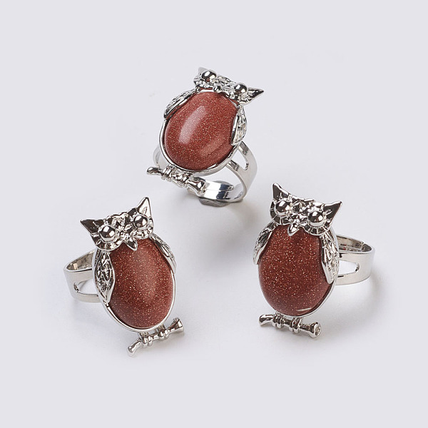 PandaHall Synthetic Goldstone Adjustable Finger Ring, Wide Band Rings, Owl, Size 8, Platinum, 18mm Goldstone
PandaHall Synthetic Goldstone Adjustable Finger Ring, Wide Band Rings, Owl, Size 8, Platinum, 18mm Goldstone