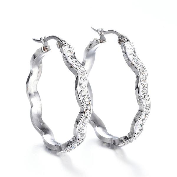 PandaHall 304 Stainless Steel Hoop Earrings, with Polymer Clay and Rhinestone, Wave Ring, Stainless Steel Color, 32x31x4mm, Pin: 1x0.8mm..., Clear
PandaHall 304 Stainless Steel Hoop Earrings, with Polymer Clay and Rhinestone, Wave Ring, Stainless Steel Color, 32x31x4mm, Pin: 1x0.8mm..., Clear