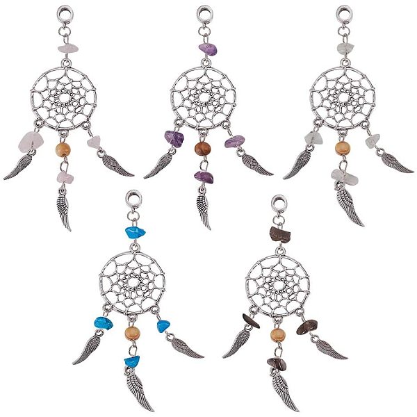 PandaHall Alloy European Dangle Charms, Woven Net/Web with Feather, Large Hole Pendants, with Mixed Gemstone, Antique Silver, 96mm, Hole...
PandaHall Alloy European Dangle Charms, Woven Net/Web with Feather, Large Hole Pendants, with Mixed Gemstone, Antique Silver, 96mm, Hole...