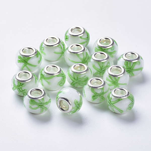 PandaHall Handmade Lampwork European Beads, Large Hole Beads, with Silver Color Plated Brass Double Cores, Inner Flower Lampwork, Rondelle..., Green
PandaHall Handmade Lampwork European Beads, Large Hole Beads, with Silver Color Plated Brass Double Cores, Inner Flower Lampwork, Rondelle..., Green