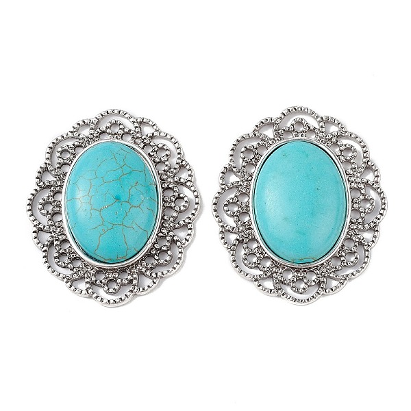 PandaHall Synthetic Turquoise Cabochons, with Alloy Findings, Oval, Antique Silver, 40.5x34x7.5mm Synthetic Turquoise Oval
PandaHall Synthetic Turquoise Cabochons, with Alloy Findings, Oval, Antique Silver, 40.5x34x7.5mm Synthetic Turquoise Oval