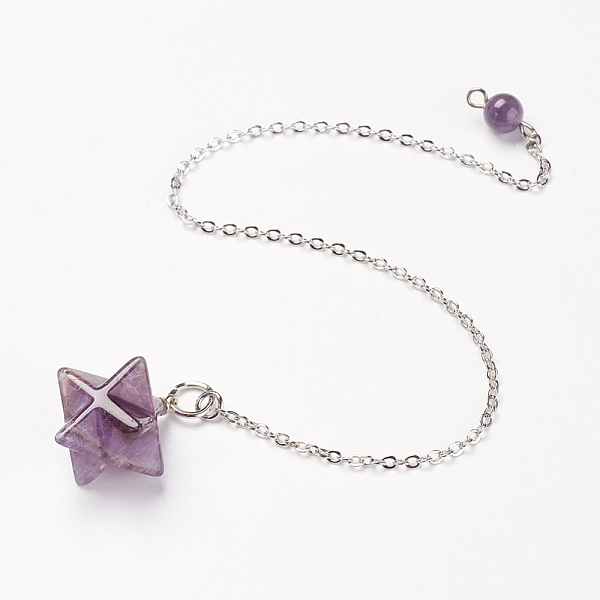 PandaHall Chakra Natural Amethyst Dowsing Pendulums, with Brass Chains, Merkaba Star, 215~230mm, pendant: 21~23x19~21mm Amethyst Merkaba..., Purple
PandaHall Chakra Natural Amethyst Dowsing Pendulums, with Brass Chains, Merkaba Star, 215~230mm, pendant: 21~23x19~21mm Amethyst Merkaba..., Purple