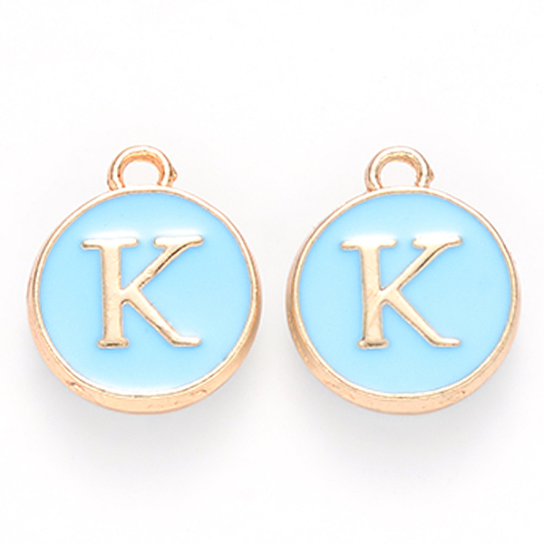 PandaHall Golden Plated Alloy Enamel Charms, Cadmium Free & Lead Free, Enamelled Sequins, Flat Round, Sky Blue, Letter.K, 14x12x2mm, Hole...
PandaHall Golden Plated Alloy Enamel Charms, Cadmium Free & Lead Free, Enamelled Sequins, Flat Round, Sky Blue, Letter.K, 14x12x2mm, Hole...