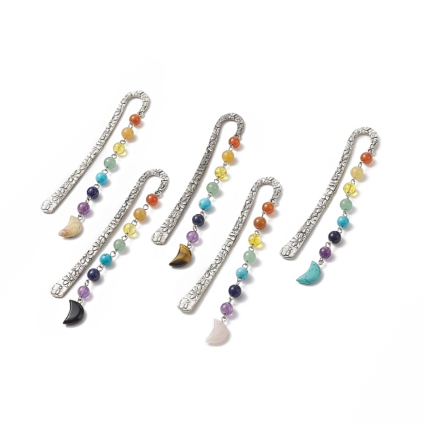 PandaHall Random Stone Moon Pendant Bookmarks, Tibetan Style Flower Pattern Alloy Hook Book Marker with Chakra Gemstone Bead Chain, 140mm...
PandaHall Random Stone Moon Pendant Bookmarks, Tibetan Style Flower Pattern Alloy Hook Book Marker with Chakra Gemstone Bead Chain, 140mm...