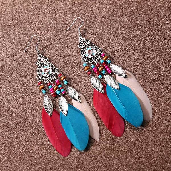 PandaHall Bohemian Blue Feather Tassel Earrings Vintage Style Unique Long Earrings, Feather, Dangle Earrings, Silver Alloy Feather
PandaHall Bohemian Blue Feather Tassel Earrings Vintage Style Unique Long Earrings, Feather, Dangle Earrings, Silver Alloy Feather
