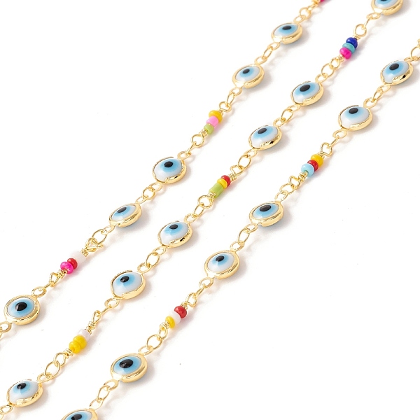 PandaHall Handmade Brass Enamel Link Chains, with Glass Seed Beads, Flat Round with Evil Eye, Long-Lasting Plated, Soldered, with Spool...
PandaHall Handmade Brass Enamel Link Chains, with Glass Seed Beads, Flat Round with Evil Eye, Long-Lasting Plated, Soldered, with Spool...