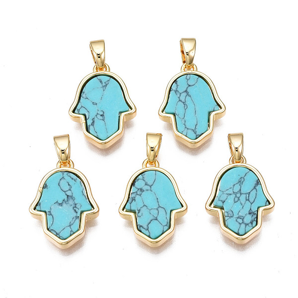PandaHall Real 18K Gold Plated Brass Pendants, with Synthetic Gemstone Cabochons, Cadmium Free & Nickel Free & Lead Free, Hamsa Hand/Hand of...
PandaHall Real 18K Gold Plated Brass Pendants, with Synthetic Gemstone Cabochons, Cadmium Free & Nickel Free & Lead Free, Hamsa Hand/Hand of...