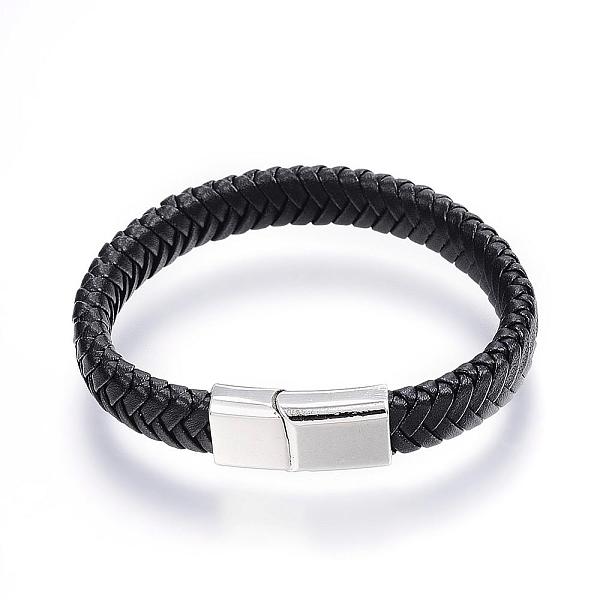 PandaHall Braided Leather Cord Bracelets, with Alloy Magnetic Clasps, Platinum, Black, 9 inch(230mm)x11mm Leather Black
PandaHall Braided Leather Cord Bracelets, with Alloy Magnetic Clasps, Platinum, Black, 9 inch(230mm)x11mm Leather Black