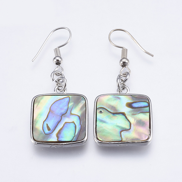 PandaHall Abalone Shell/Paua Shell Dangle Earrings, with Brass Findings, Square, Platinum, 45mm, Pin: 0.7mm Shell
PandaHall Abalone Shell/Paua Shell Dangle Earrings, with Brass Findings, Square, Platinum, 45mm, Pin: 0.7mm Shell