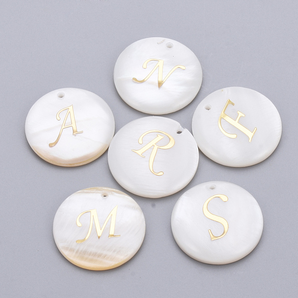 PandaHall Freshwater Shell Pendants, Covered with Iron Findings, Flat Round with Initial Letter, Golden, Random Mixed Letters, 20x3mm, Hole..., White
PandaHall Freshwater Shell Pendants, Covered with Iron Findings, Flat Round with Initial Letter, Golden, Random Mixed Letters, 20x3mm, Hole..., White