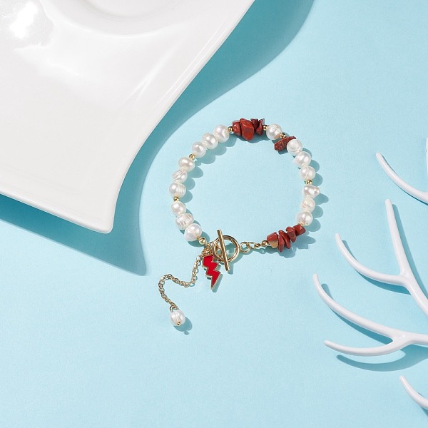 PandaHall Natural Red Jasper Chips & Pearl Beaded Bracelet with Enamel Lighting Bolt Charms, Gemstone Jewelry for Women, Golden, 7-5/8 inch...
PandaHall Natural Red Jasper Chips & Pearl Beaded Bracelet with Enamel Lighting Bolt Charms, Gemstone Jewelry for Women, Golden, 7-5/8 inch...