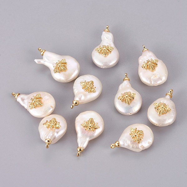 PandaHall Natural Cultured Freshwater Pearl Pendants, with Brass Findings, Long-Lasting Plated, Nuggets with Bees, Real 18K Gold Plated..., White
PandaHall Natural Cultured Freshwater Pearl Pendants, with Brass Findings, Long-Lasting Plated, Nuggets with Bees, Real 18K Gold Plated..., White