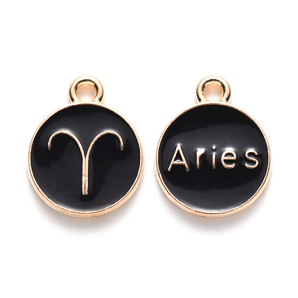 PandaHall Alloy Enamel Pendants, Cadmium Free & Lead Free, Flat Round with Constellation, Light Gold, Black, Aries, 22x18x2mm, Hole: 1.5mm...
PandaHall Alloy Enamel Pendants, Cadmium Free & Lead Free, Flat Round with Constellation, Light Gold, Black, Aries, 22x18x2mm, Hole: 1.5mm...