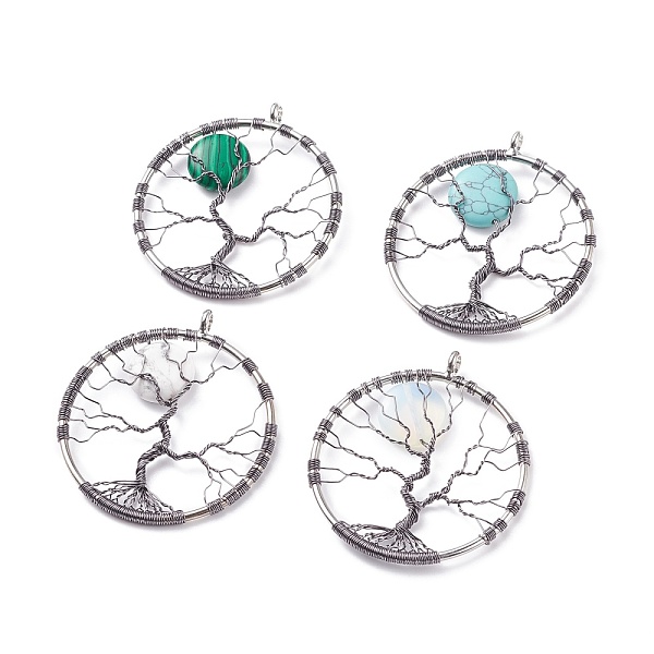 PandaHall Natural & Synthetic Mixed Gemstone Pendants, with Gunmetal & Platinum Tone Brass Findings, Flat Round with Tree, 56x50x6mm, Hole...
PandaHall Natural & Synthetic Mixed Gemstone Pendants, with Gunmetal & Platinum Tone Brass Findings, Flat Round with Tree, 56x50x6mm, Hole...