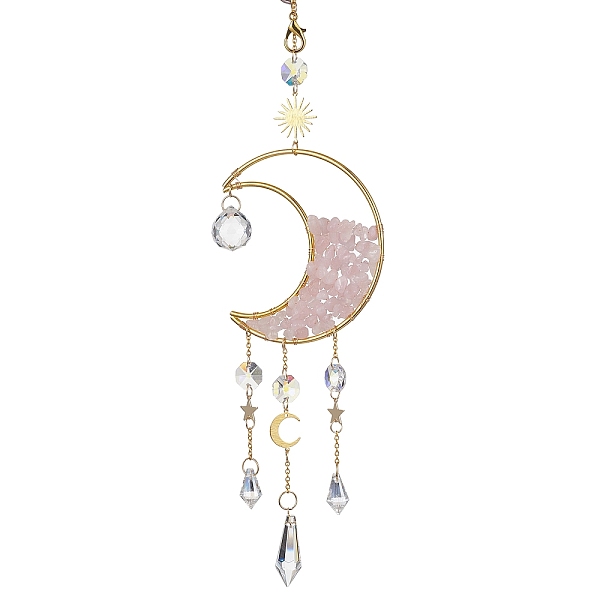 PandaHall Wire Wrapped Natural Rose Quartz Chip & Brass Moon Pendant Decorations, with Glass Cone Charms, for Home Decorations, 420mm Rose...
PandaHall Wire Wrapped Natural Rose Quartz Chip & Brass Moon Pendant Decorations, with Glass Cone Charms, for Home Decorations, 420mm Rose...