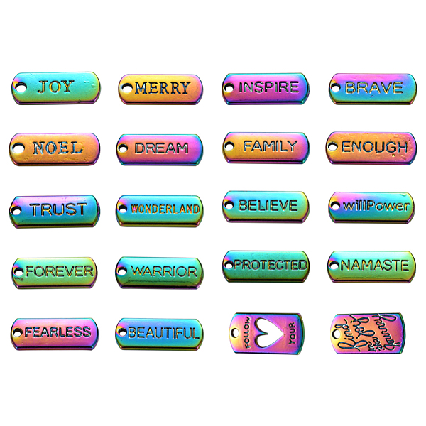 PandaHall 20Pcs 20 Style Alloy Pendants, Oval & Rectangle with word, Rainbow Color, 20~21x8x1.5~2mm, Hole: 1.2~2mm, 1pc/style Alloy Oval
PandaHall 20Pcs 20 Style Alloy Pendants, Oval & Rectangle with word, Rainbow Color, 20~21x8x1.5~2mm, Hole: 1.2~2mm, 1pc/style Alloy Oval