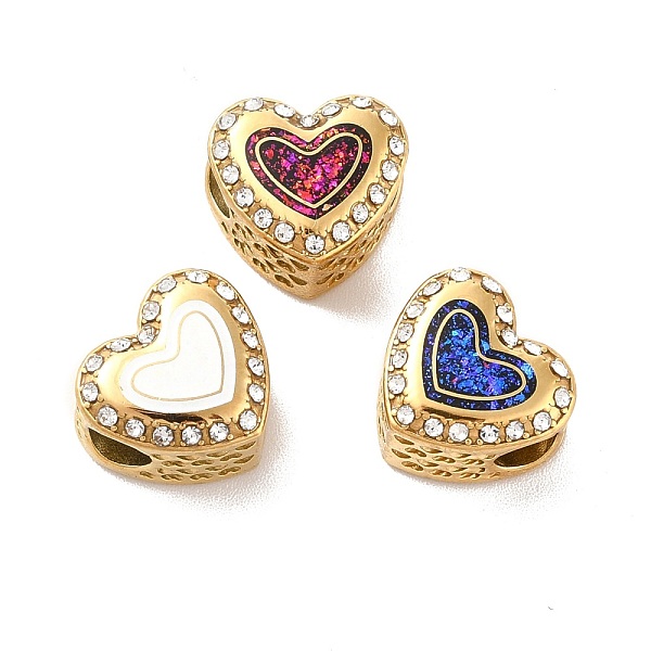 PandaHall 304 Stainless Steel European Beads, Large Hole Beads, with Rhinestone and Enamel, Heart, Mixed Color, Golden, 11.5x12.5x8.2mm..., Multicolor
PandaHall 304 Stainless Steel European Beads, Large Hole Beads, with Rhinestone and Enamel, Heart, Mixed Color, Golden, 11.5x12.5x8.2mm..., Multicolor