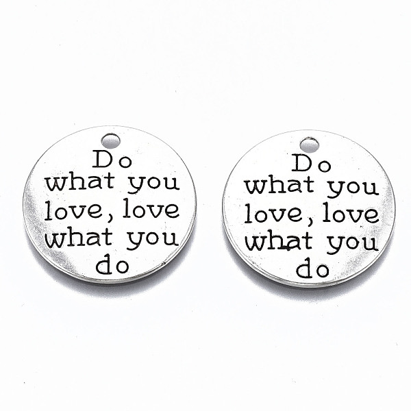 PandaHall Tibetan Style Alloy Pendants, Lead Free & Cadmium Free, Flat Round with Word Do What You Love, Love What You Do, Antique Silver...
PandaHall Tibetan Style Alloy Pendants, Lead Free & Cadmium Free, Flat Round with Word Do What You Love, Love What You Do, Antique Silver...