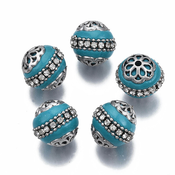 PandaHall Handmade Indonesia Beads, with Rhinestone and Brass Findings, Round, Platinum, Dark Turquoise, 16~17.5x16~16.5mm, Hole: 1.6mm...
PandaHall Handmade Indonesia Beads, with Rhinestone and Brass Findings, Round, Platinum, Dark Turquoise, 16~17.5x16~16.5mm, Hole: 1.6mm...