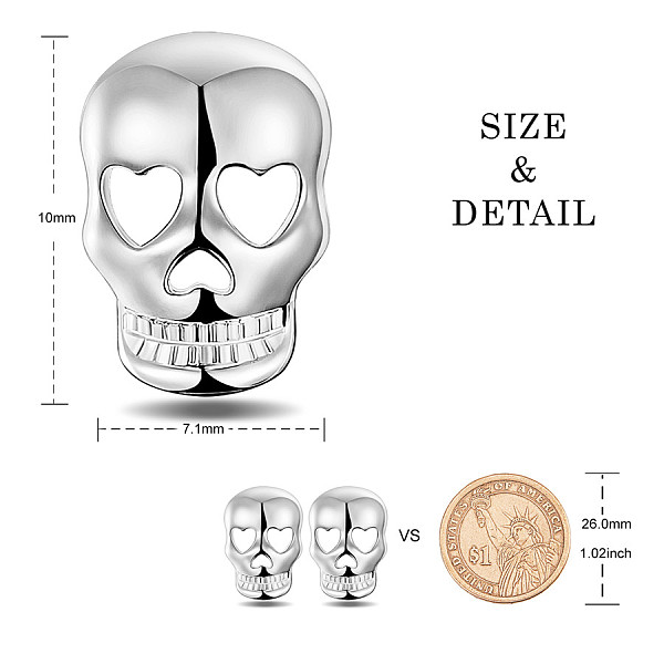 PandaHall SHEGRACE Rhodium Plated 925 Sterling Silver Stud Earrings, for Halloween, Skull, Platinum, 10x7.1mm Sterling Silver
PandaHall SHEGRACE Rhodium Plated 925 Sterling Silver Stud Earrings, for Halloween, Skull, Platinum, 10x7.1mm Sterling Silver