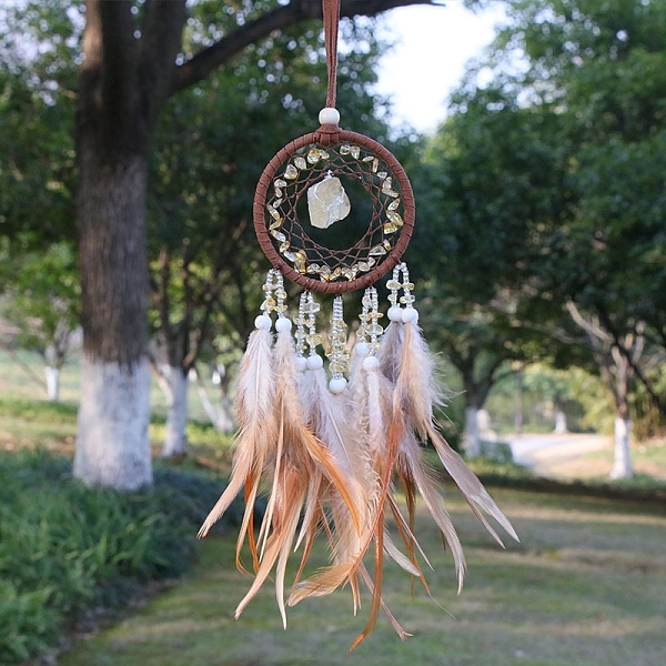 PandaHall Natural Citrine Chips Woven Net/Web with Feather Pendant Decoration, Iron Ring Hanging Ornament, 400x70mm Citrine Others
PandaHall Natural Citrine Chips Woven Net/Web with Feather Pendant Decoration, Iron Ring Hanging Ornament, 400x70mm Citrine Others