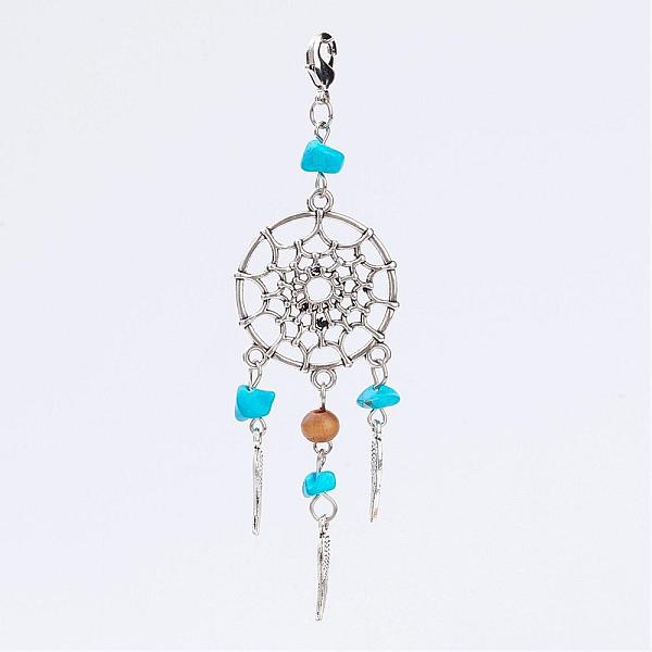 PandaHall Alloy Pendants, Woven Net/Web with Feather, with Synthetic Turquoise Beads and Brass Lobster Claw Clasps, Antique Silver and...
PandaHall Alloy Pendants, Woven Net/Web with Feather, with Synthetic Turquoise Beads and Brass Lobster Claw Clasps, Antique Silver and...