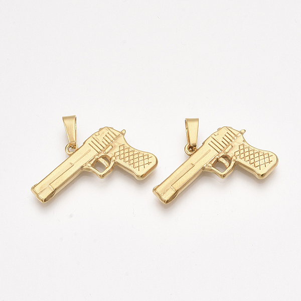 PandaHall 304 Stainless Steel Pendants, Gun Shape, Golden, 22x30x3mm, Hole: 8x3.5mm 304 Stainless Steel Others
PandaHall 304 Stainless Steel Pendants, Gun Shape, Golden, 22x30x3mm, Hole: 8x3.5mm 304 Stainless Steel Others