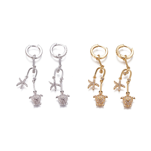 PandaHall Brass Micro Pave Cubic Zirconia Dangle Hoop Earrings, Sea Turtle with Starfish/Sea Stars, Clear, Platinum & Golden, 53mm, Pin: 1mm...
PandaHall Brass Micro Pave Cubic Zirconia Dangle Hoop Earrings, Sea Turtle with Starfish/Sea Stars, Clear, Platinum & Golden, 53mm, Pin: 1mm...