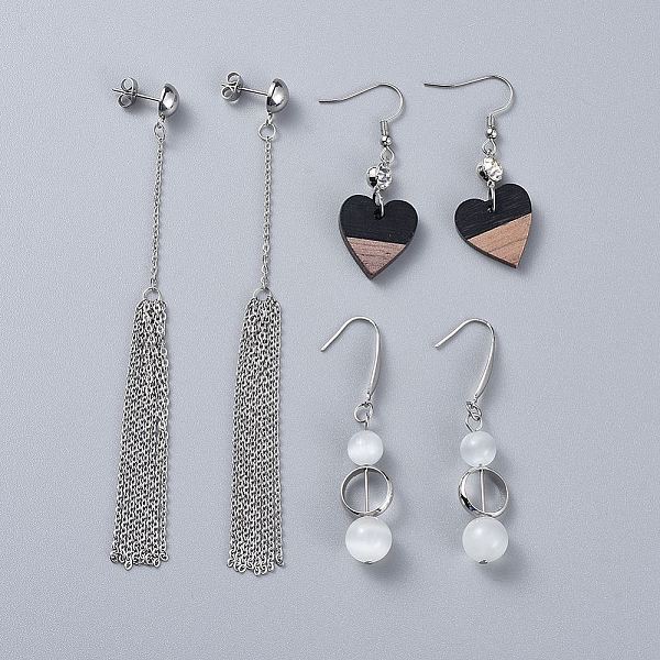 PandaHall Dangle Earrings Sets, with Cat Eye Beads, Brass Bead Frames, Middle East Rhinestone, Resin & Wood Heart Pendants and 304 Stainless...
PandaHall Dangle Earrings Sets, with Cat Eye Beads, Brass Bead Frames, Middle East Rhinestone, Resin & Wood Heart Pendants and 304 Stainless...