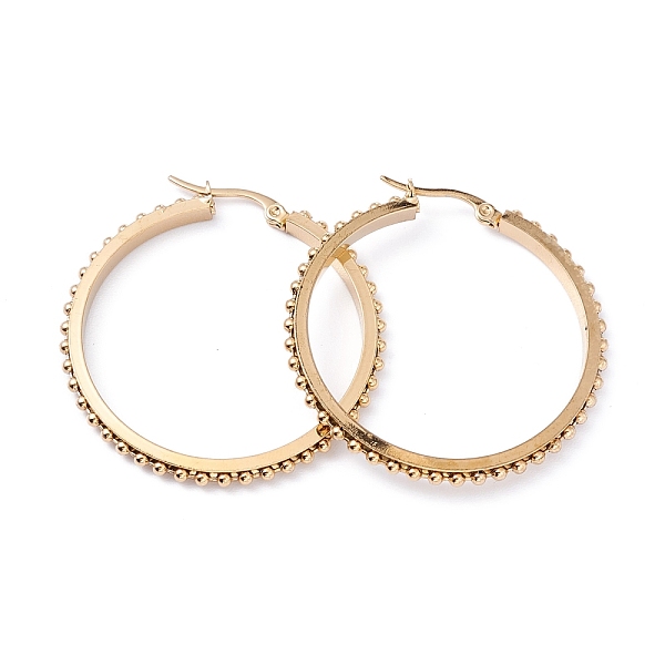 PandaHall 304 Stainless Steel Hoop Earrings, Ring, Golden, 42x41.5x3.5mm, Pin: 0.7mm 304 Stainless Steel Ring
PandaHall 304 Stainless Steel Hoop Earrings, Ring, Golden, 42x41.5x3.5mm, Pin: 0.7mm 304 Stainless Steel Ring