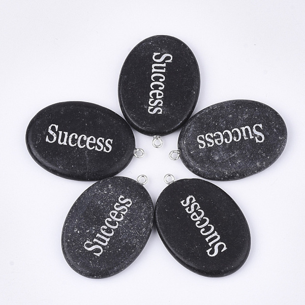 PandaHall Natural Black Stone Pendants, with Iron Findings, Oval with Word Success, Platinum, 43~44x29~30x5~6mm, Hole: 2mm Black Stone Oval
PandaHall Natural Black Stone Pendants, with Iron Findings, Oval with Word Success, Platinum, 43~44x29~30x5~6mm, Hole: 2mm Black Stone Oval