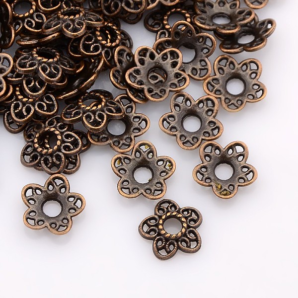 PandaHall Tibetan Style Alloy Bead Caps, Lead Free and Cadmium Free, Red Copper, 10.7x11x2.5mm, Hole: 3mm Alloy
PandaHall Tibetan Style Alloy Bead Caps, Lead Free and Cadmium Free, Red Copper, 10.7x11x2.5mm, Hole: 3mm Alloy