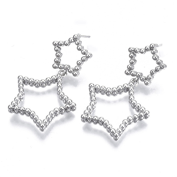 PandaHall Brass Dangle Stud Earring, with Stainless Steel Pins, Nickel Free, Star, Real Platinum Plated, 39x24mm, Pin: 0.7mm Brass Star
PandaHall Brass Dangle Stud Earring, with Stainless Steel Pins, Nickel Free, Star, Real Platinum Plated, 39x24mm, Pin: 0.7mm Brass Star